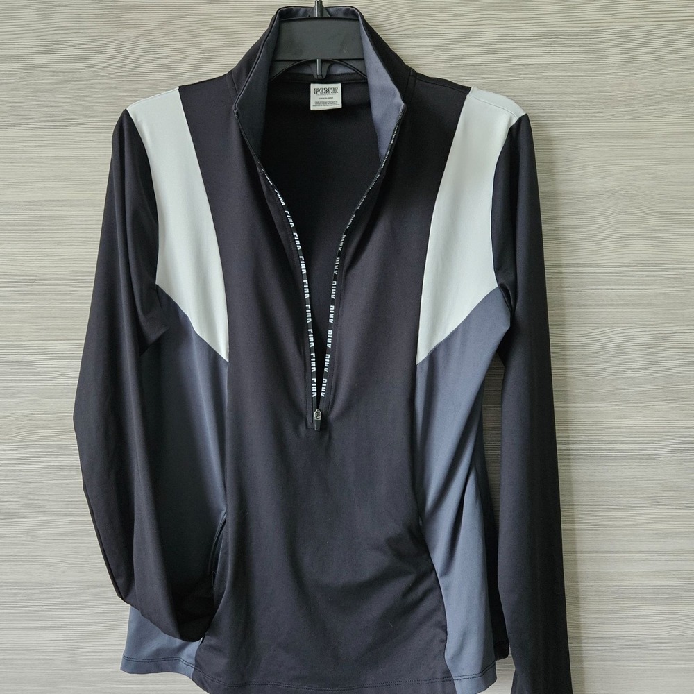 Victorias Secret Pink Womens Half Zip Pullover Long Sleeve Black Size L Athletic - Picture 7 of 12